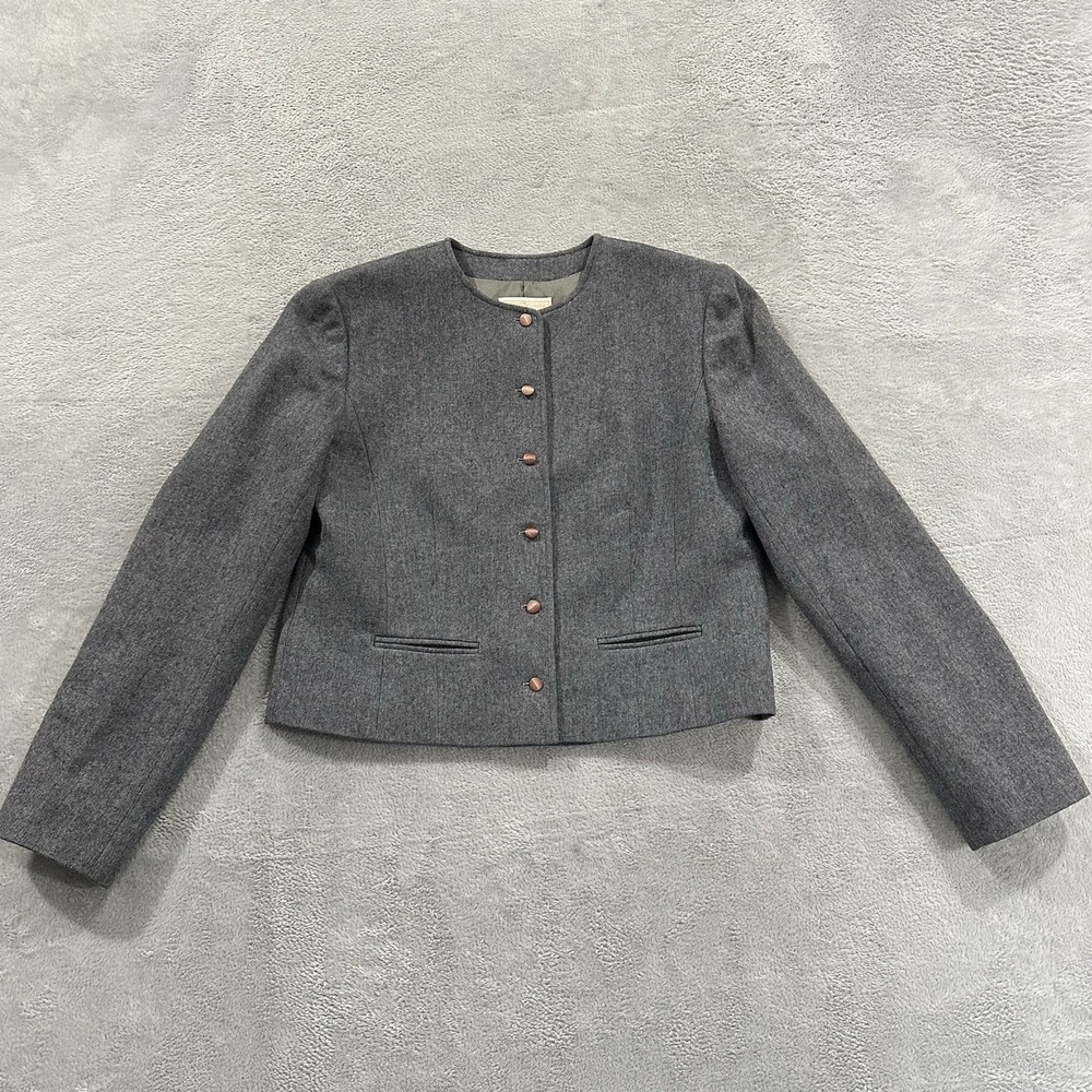 Pendleton Button Jacket Blazer Women M Gray Vintage USA Made Formal Wool